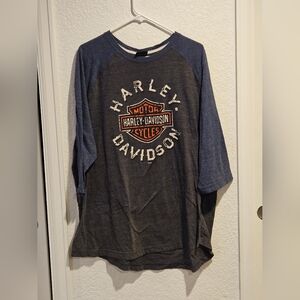 Harley-Davidson Men's Charcoal and Navy Long Sleeve Tee
